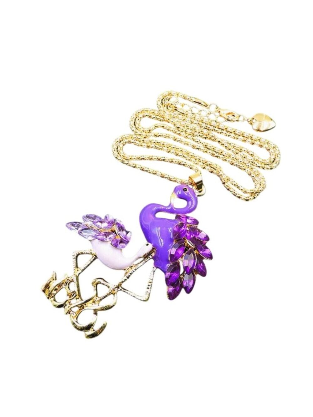 Betsey Johnson Necklace Purple Enamel & Rhinestone Brooch / Pendant Gold Tone